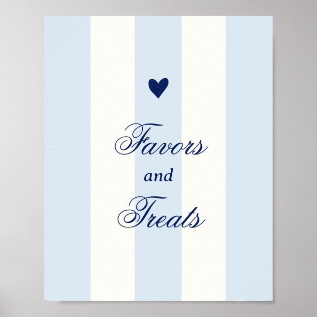 Modern Blue Stripe Heart Valentine Favors Poster (Framsidan)
