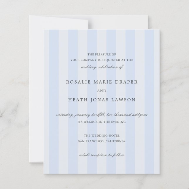 Modern Blue Stripes Elegant Budget Wedding Invite (Framsida)