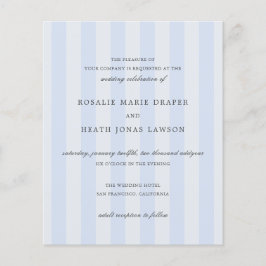 Modern Blue Stripes Elegant Budget Wedding Invite Flygblad