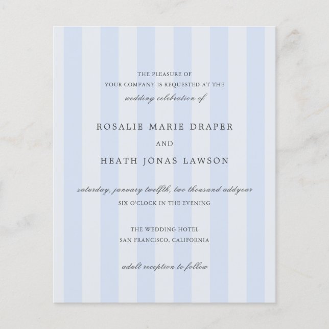 Modern Blue Stripes Elegant Budget Wedding Invite Flygblad (Framsidan)