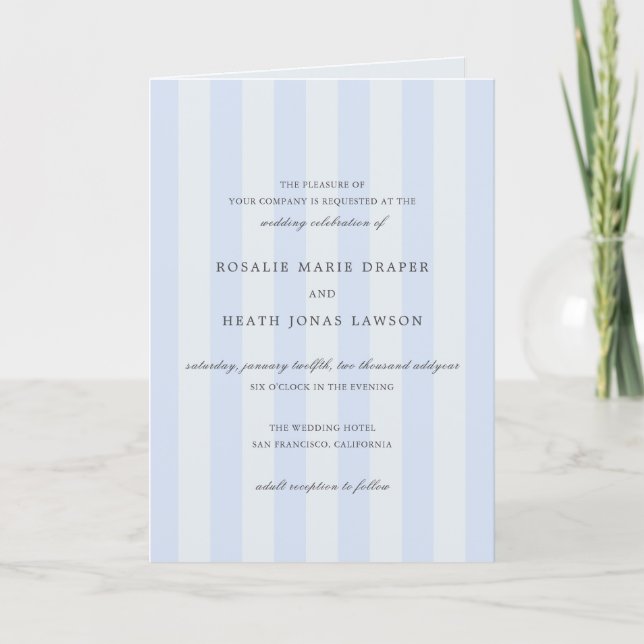 Modern Blue Stripes Elegant Wedding Inbjudan (Framsida)