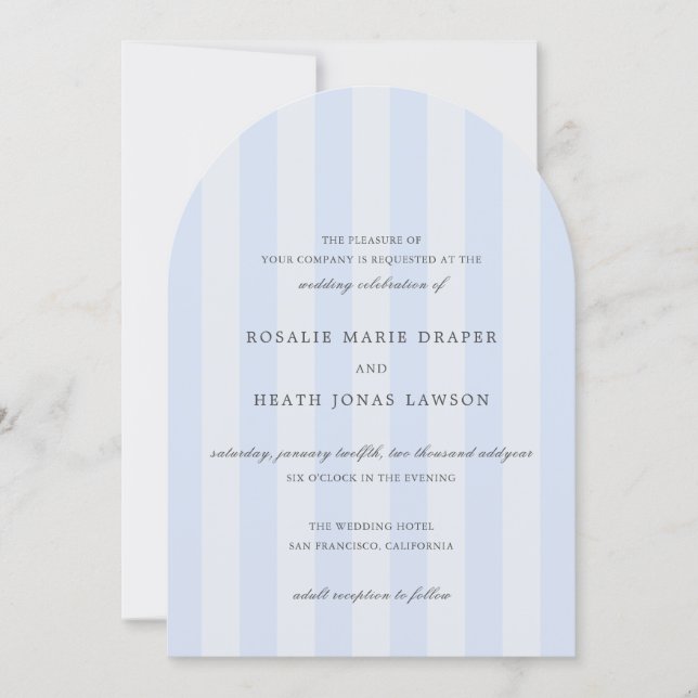 Modern Blue Stripes Elegant Wedding Inbjudningar (Framsida)