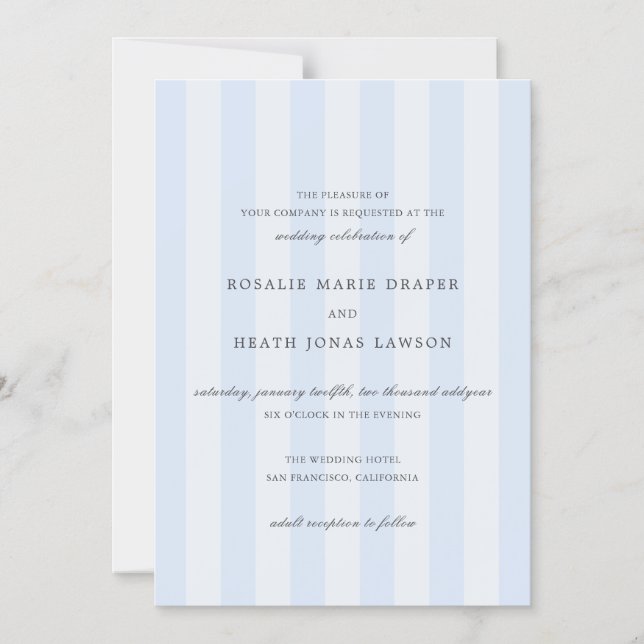 Modern Blue Stripes Elegant Wedding Magnetisk Inbjudningskort (Framsida)