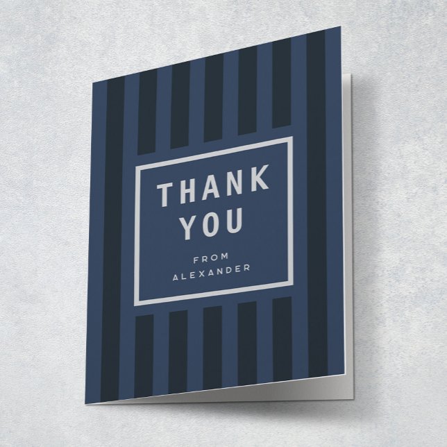 Modern Blue Stripes Graduation Thank You Tack Kort (Skapare uppladdad)