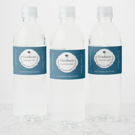 Modern Blue Student Grattis Studenten Vattenflaskor Etikett