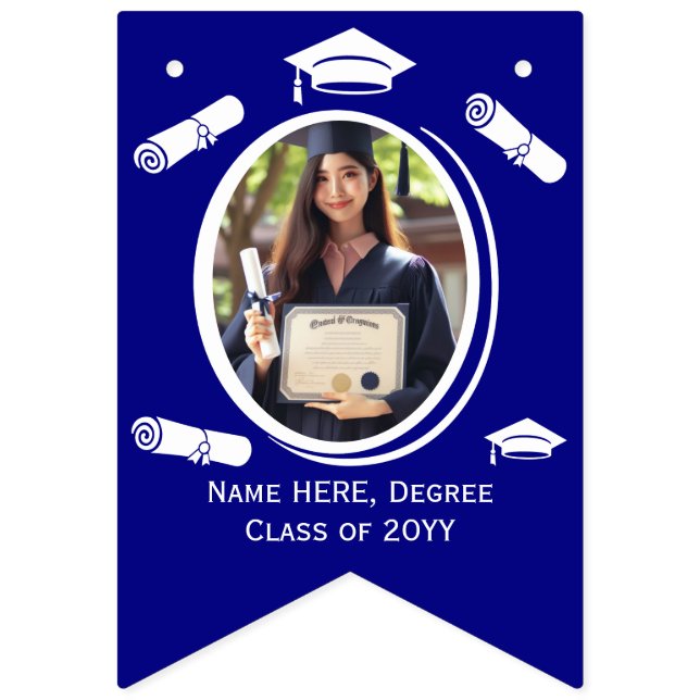 Modern Blue Student Photo Studentmössa, diplomat Vimplar (Första flaggan)