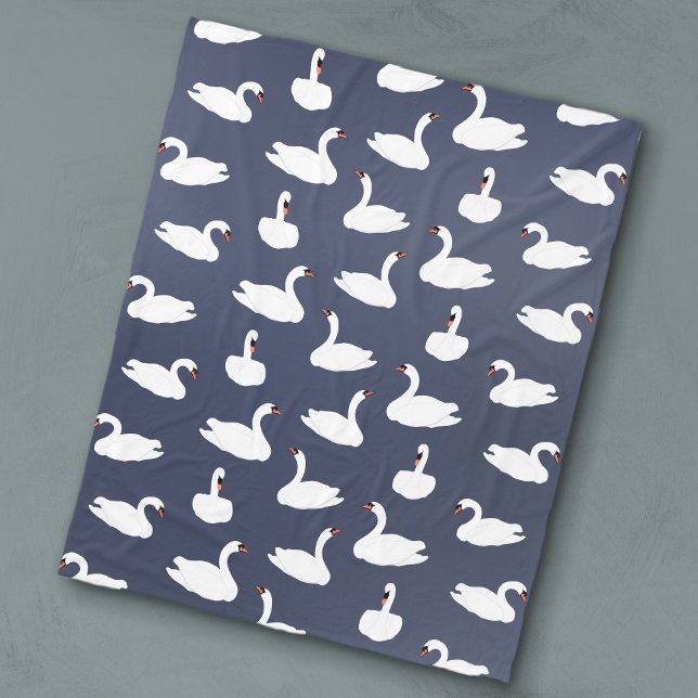 Modern Blue Swan Pattern Fleece Blanket (Swan Throw Blanket)