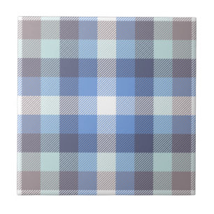 Modern Blue Taupe Tartan Play Mönster Kakelplatta