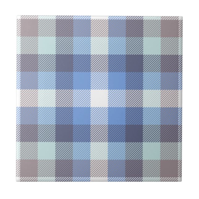 Modern Blue Taupe Tartan Play Mönster Kakelplatta (Framsidan)
