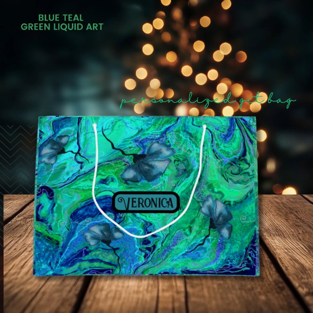 Modern Blue Teal Grönt Liquid Art (Modern Blue Teal Green Liquid Art Large Gift Bag)
