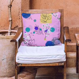 Modern Blue Teal gult asbtract Flowers on rosa Kudde