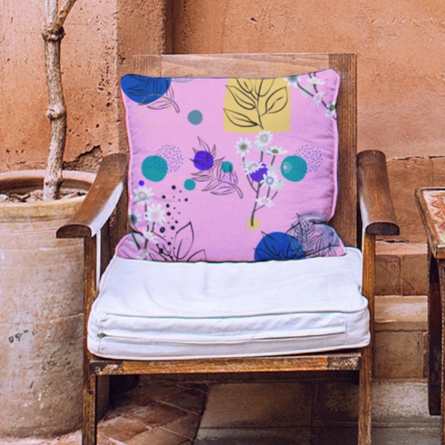 Modern Blue Teal gult asbtract Flowers on rosa Kudde (Skapare uppladdad)