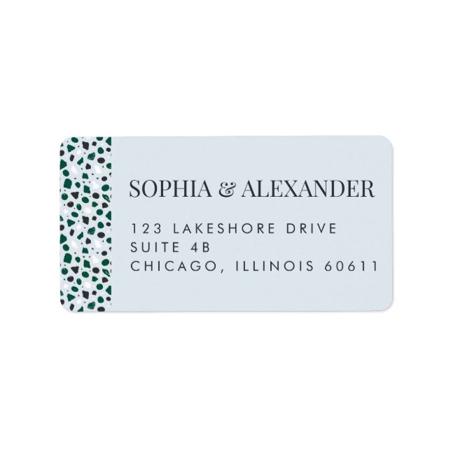 Modern Blue Terrazzo & Emerald Adressetikett (Framsidan)