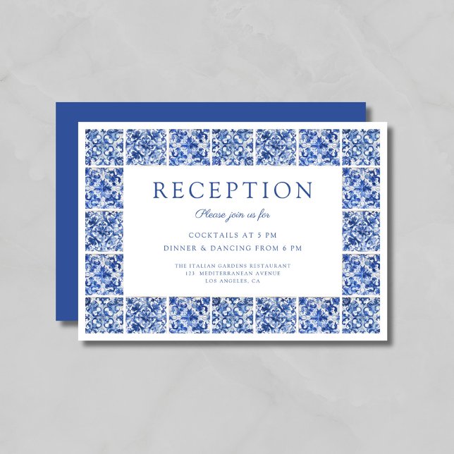 Modern Blue Tiles bröllopsmottagning Tilläggskort (Modern Blue Tiles Wedding Reception Enclosure Card)