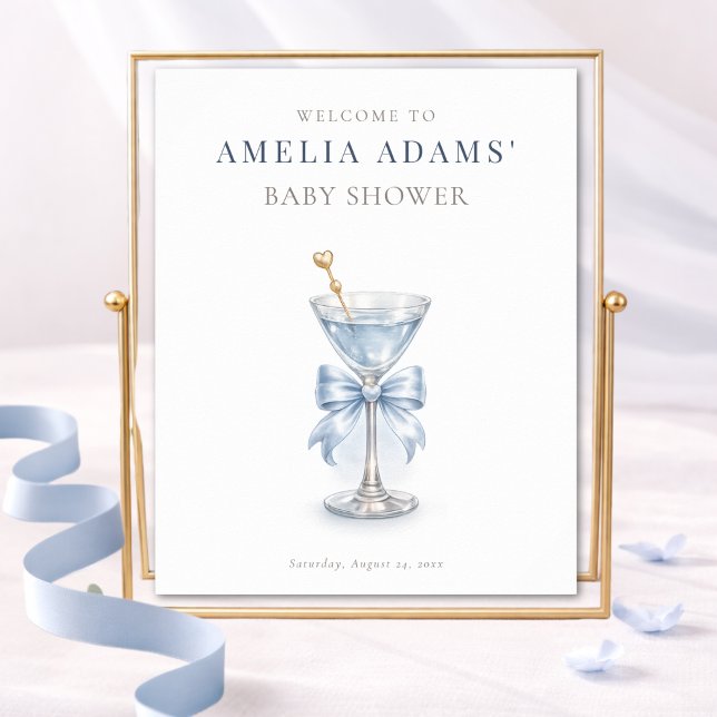 Modern Blue Tini Bow One Boy Baby Shower Welcome Poster (Skapare uppladdad)