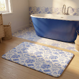 Modern Blue Toile Cacao and Chocolate Pattern Badrumsmatta