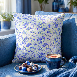 Modern Blue Toile Cacao and Chocolate Pattern Kudde