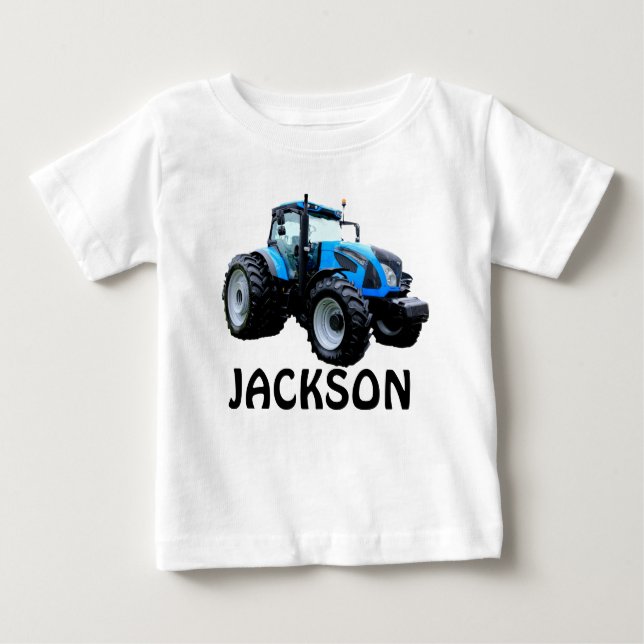 Modern Blue Tractor Baby T-Shirt (Framsida)