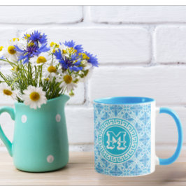 Modern Blue Trellis Skriv ut vit text Mugg