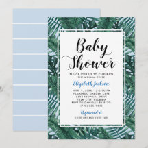 Modern Blue Tropical Handflatan Lövs Pojke Shower