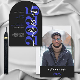 Modern Blue Typography Arch Grad Announcement Inbjudningar