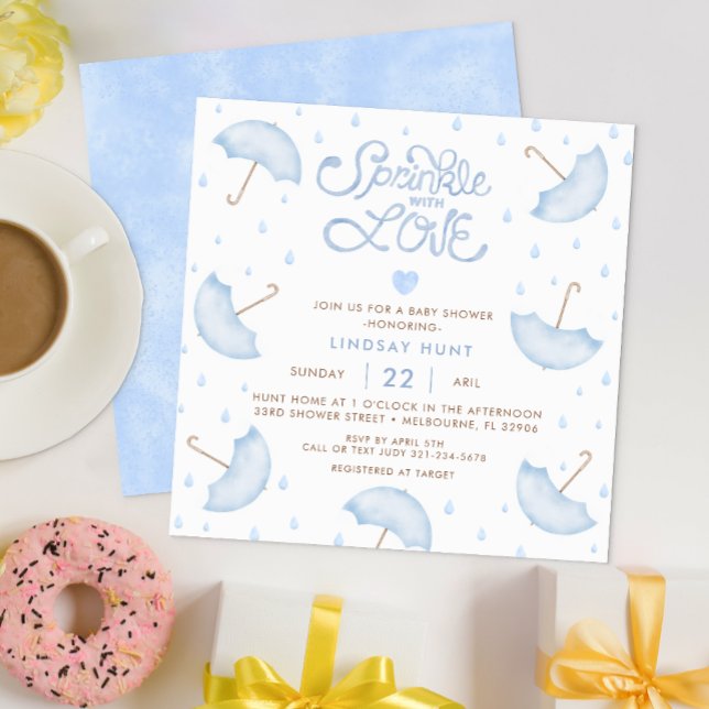 Modern Blue Typography Baby Shower-inbjudan Inbjudningar (Sprinkle of Love Baby Shower Theme)