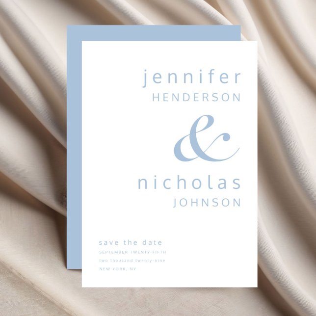 Modern Blue Typography Bröllop Spara Datumet (Modern Blue Typography Wedding Save The Date)