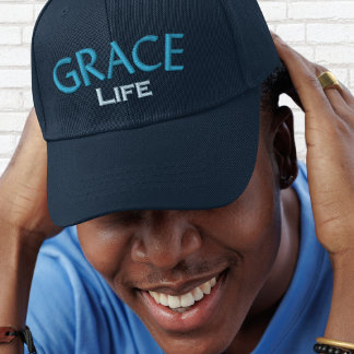 Modern Blue Typography Grace Life Monogram Broderad Keps