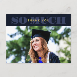 Modern Blue Typography Photo Studenten Tack Vykort