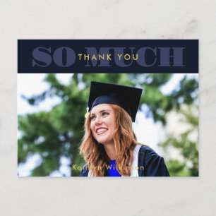 Modern Blue Typography Photo Studenten Tack Vykort