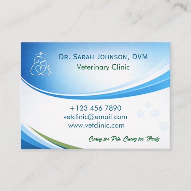 Modern Blue Veterinarian & Pet Clinic Customizable Visitkort (Framsida)
