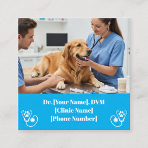 Modern Blue Veterinarian & Pet Clinic Fyrkantigt Visitkort