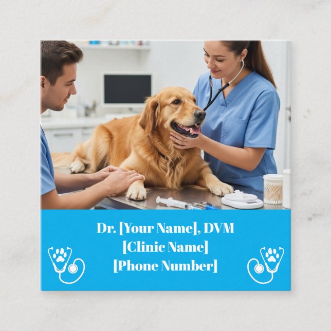 Modern Blue Veterinarian & Pet Clinic Fyrkantigt Visitkort (Framsida)