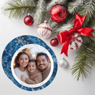 Modern Blue Vintage Snöflingor-julkort Julkort