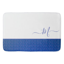 Modern Blue Vit Seashell Monogram för kustblått Badrumsmatta
