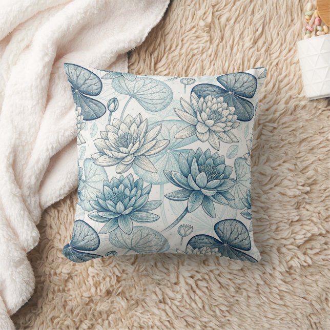 Modern Blue Water Lilies Monet Style Kudde (Filt)