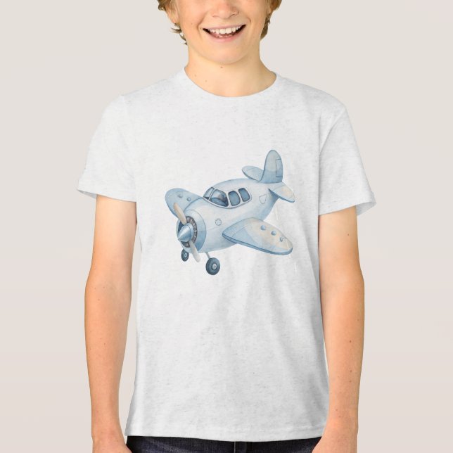 Modern Blue Watercolor Airplane Propeller Plane  T Shirt (Framsida)