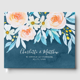 Modern Blue Watercolor Botanical Bröllop Gästböcker