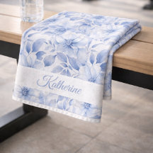 Modern Blue Watercolor Floral Pattern Name Sports