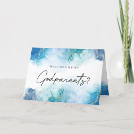 Modern Blue Watercolor Godföräldrar Frieri Kort