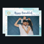 Modern Blue Watercolor Guld Lycklig Hanukkah Photo Julkort<br><div class="desc">Modern Blue Watercolor Guld Lycklig Hanukkah Photo Helgdag Card</div>