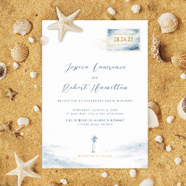 Modern Blue Watercolor Stamp Wedding Invitation Inbjudningar