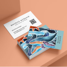 Modern Blue Watercolor Whale Coastal Affärskort Visitkort