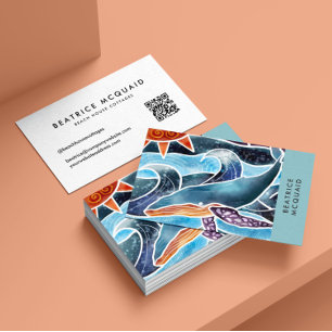Modern Blue Watercolor Whale Coastal Affärskort Visitkort