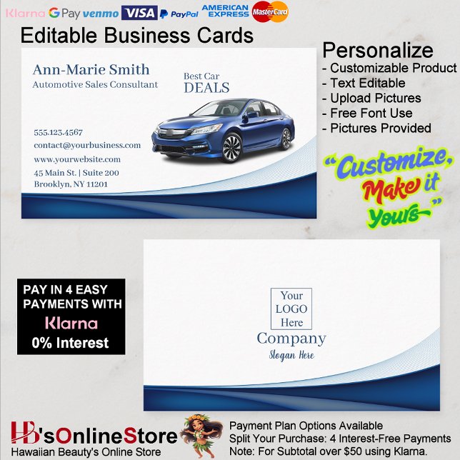 Modern Blue Wave Car Sales Commercial  Visitkort (Modern Blue Wave Car Sales Commercial Business Card.)