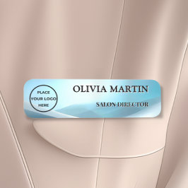 Modern Blue Wave Magnetic Name Badge Custom Namnbricka