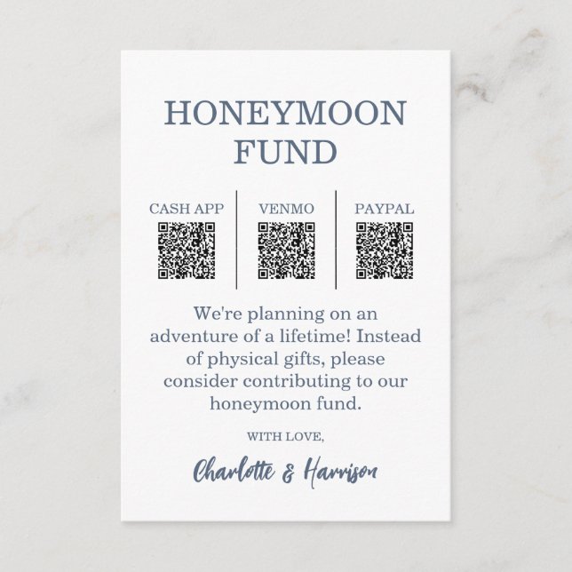 Modern Blue Wedding Honeymoon Fund Tilläggskort (Framsida)