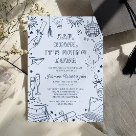 Modern Blue Whimsical Doodle Graduation Inbjudningar
