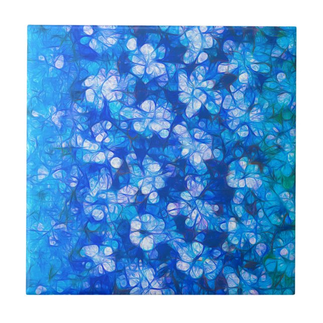 Modern Blue White Abstrakt Watercolor Flowers Kakelplatta (Framsidan)