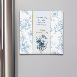Modern Blue White Blommigt Mors dag Magnet